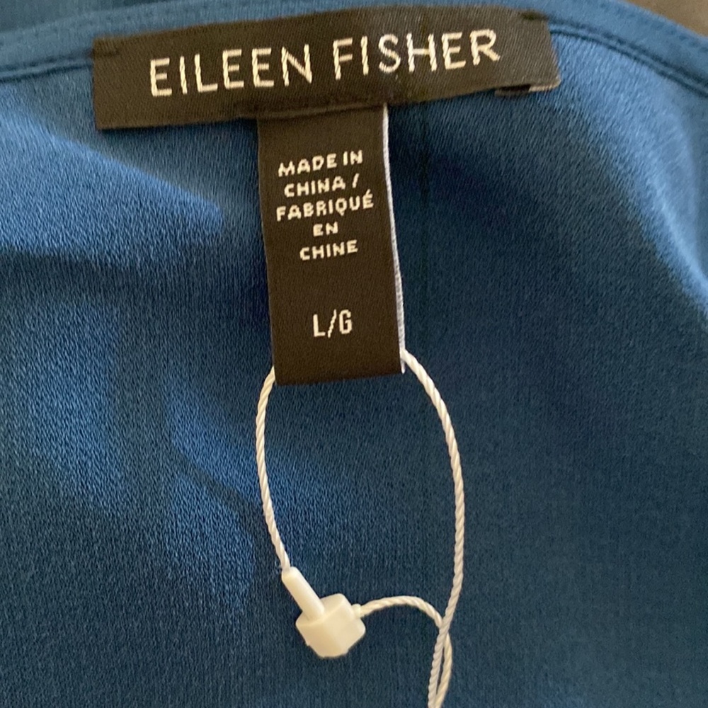 Eileen Fisher Square Neck Silk Georgette Dress, Atlantic Blue, Large NWT $398 - Picture 4 of 6